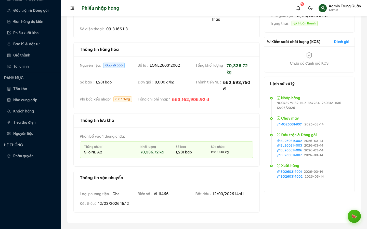 Chi tiết phiếu nhập hàng (phần 2)