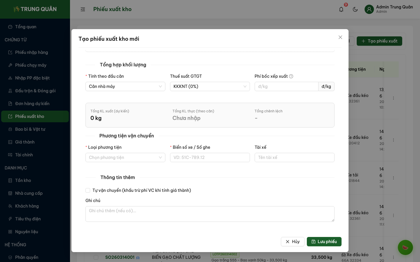 Form tạo phiếu xuất kho mới (phần 3)