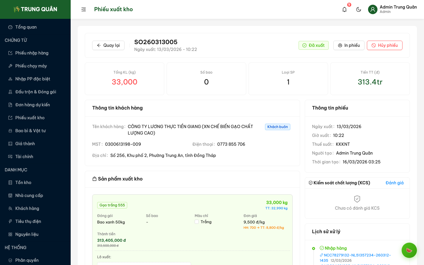 Chi tiết phiếu xuất kho